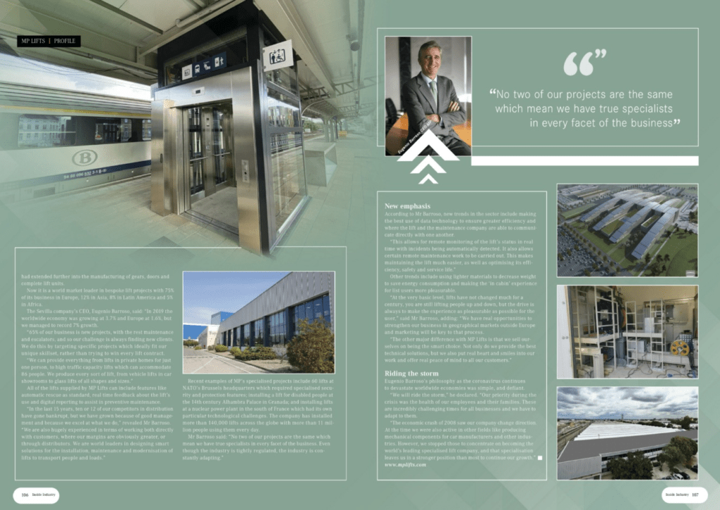 MP Ascenseurs dans Inside Industry | MP Ascensores